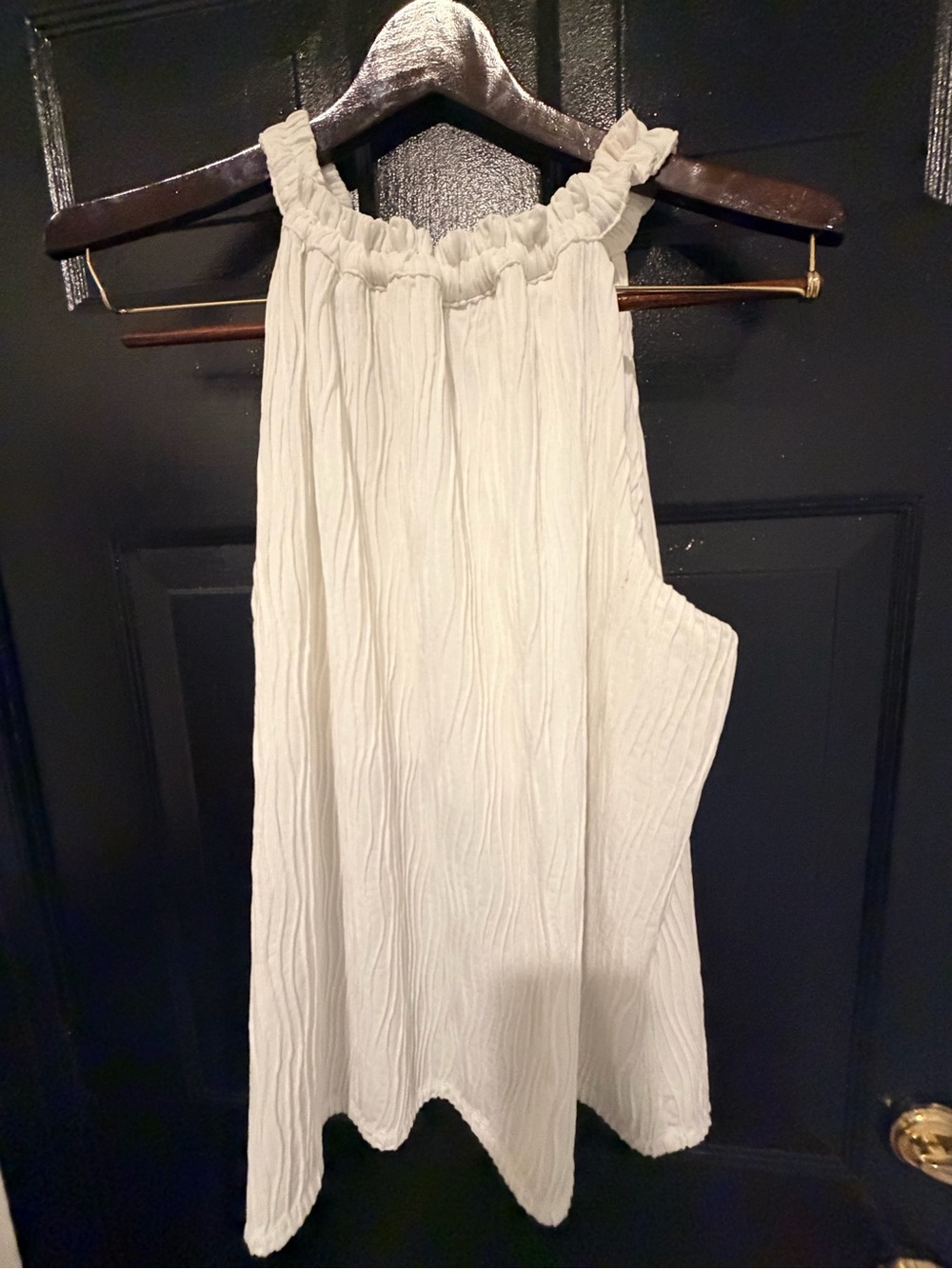 Versona Cream Crinkled Halter Tank with Ruffled Neckline
